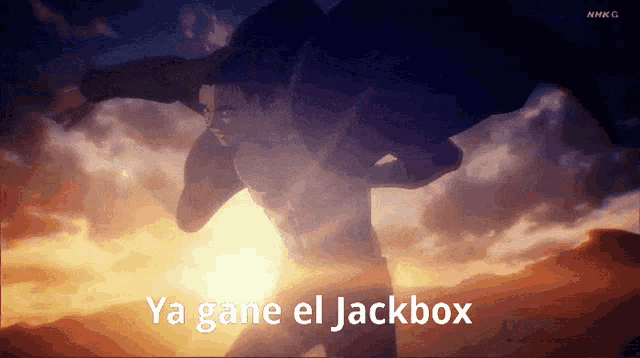 a cartoon of a man flying with the words ya gane el jackbox below him