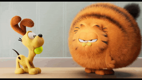 a cartoon dog playing with a ball next to a cartoon cat