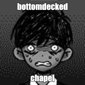 a black and white drawing of a boy with a sad face and the words `` bottomdecked chapel '' .