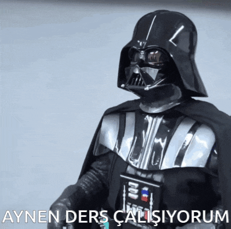 a darth vader costume with the words aynen ders calisiyorum
