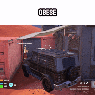 a screenshot of a video game that says obese on the top