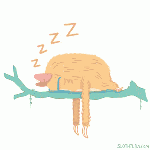 a cartoon sloth wearing glasses and a bow sits on a tree branch