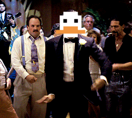a man in a tuxedo with a pixelated duck face