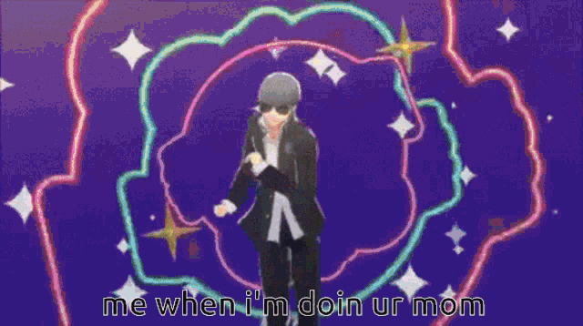 a pixelated image of a man wearing sunglasses with the caption me when i 'm doin ur mom