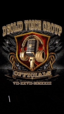 a shield with a microphone and headphones and the words solid voice group written on it