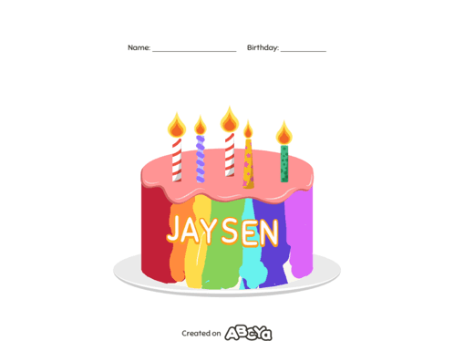 a colorful birthday cake with the name jaysen written on it