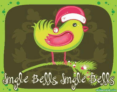 a christmas card with a yellow bird wearing a santa hat