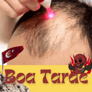 a cartoon of a devil and the words boa tarde on the bottom