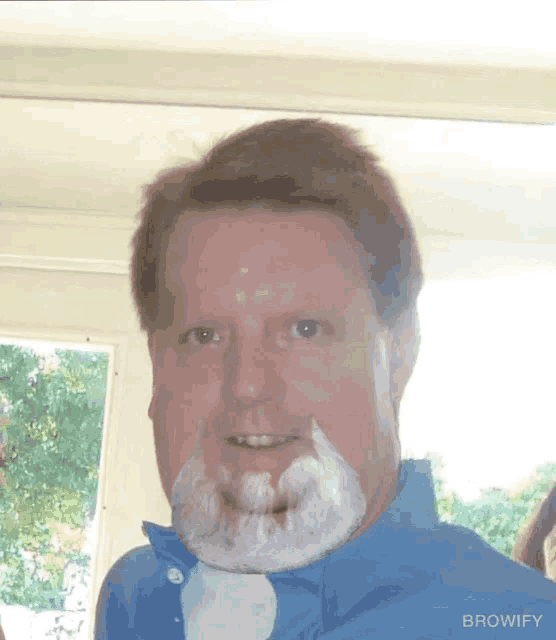a man with a beard and a blue shirt has a browify logo on the bottom right