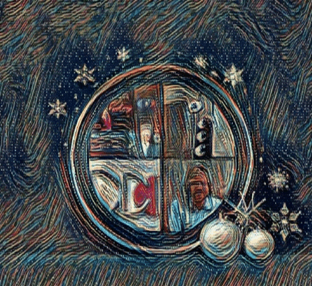 a colorful painting of a circle with a few stars in it