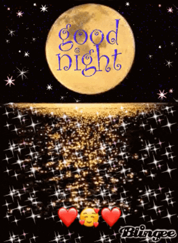 a good night message with a full moon and hearts