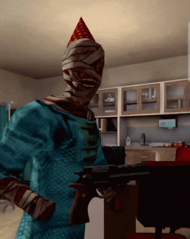 a video game character with bandages on his face holding a gun