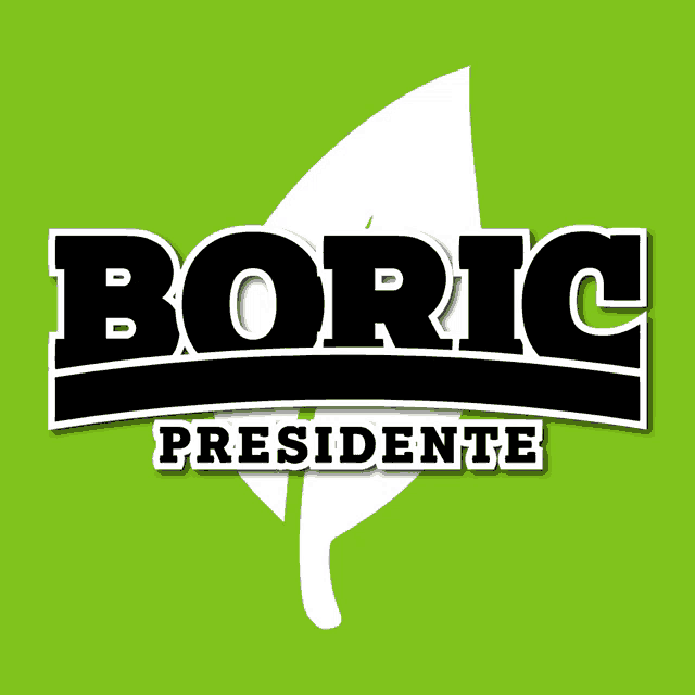 a green background with a white leaf and the word boric presidente