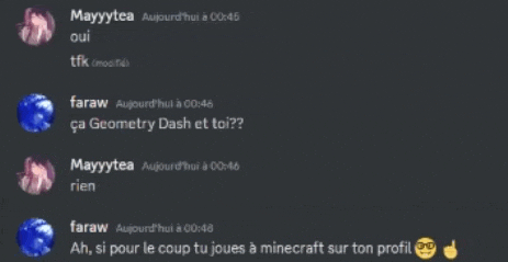 a screenshot of a text conversation between faraw and mayytea
