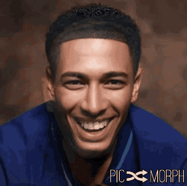 a man in a blue shirt is smiling in a pic morph app