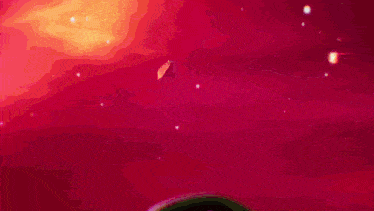 a red background with a glowing object in the middle of it