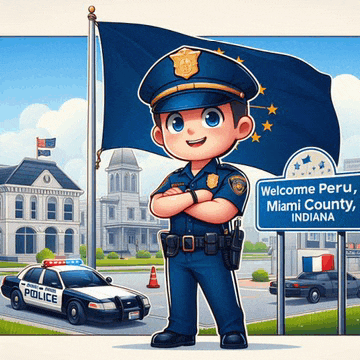a police officer is standing in front of a welcome peru sign