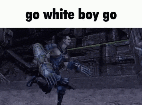 a man is holding a sword in a video game while a woman is holding a sword .