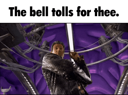 the bell tolls for thee is written on a screen