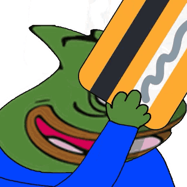a cartoon of a green frog holding a credit card