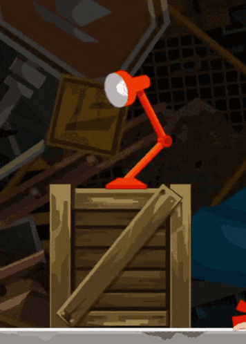 a lamp is sitting on top of a wooden crate