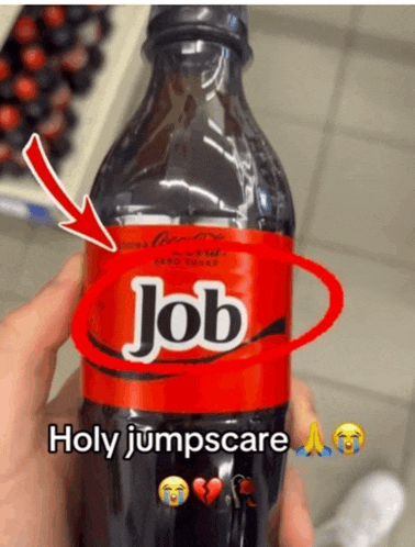 a person is holding a bottle of coke with the word job on it