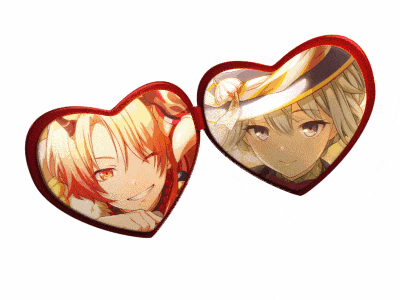 a couple of heart shaped frames with anime characters on them