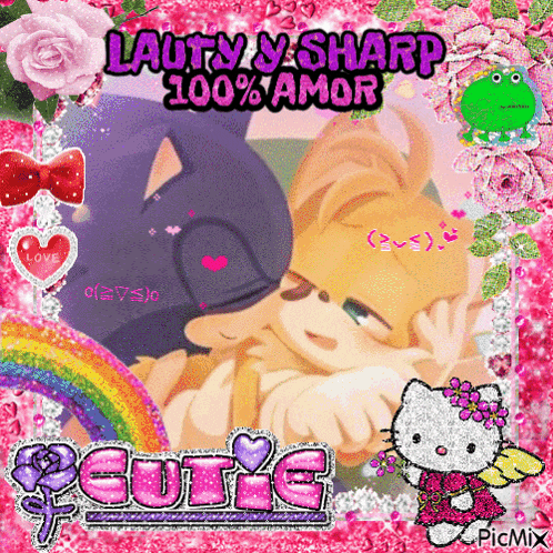 a picture of sonic and tails with the words lauty y sharp 100 % amor on it