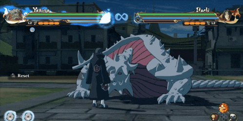 a video game is being played between itachi and yakuza