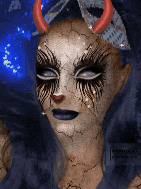 a painting of a devil with horns and blue eyes by photolab