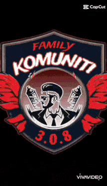 a family komuniti logo with a man in a suit holding spray bottles