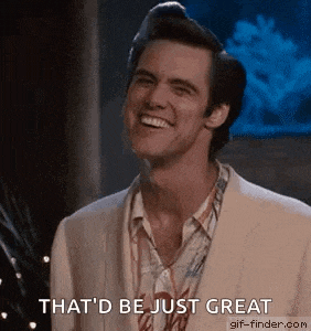 a man in a suit is smiling and saying that 'd be just great .