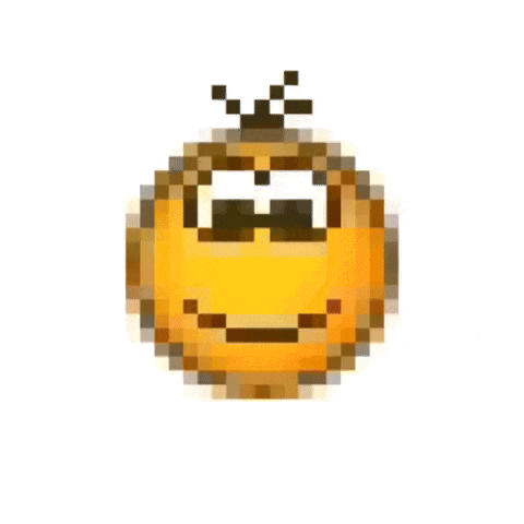 a pixel art illustration of a smiley face with a surprised look on his face .