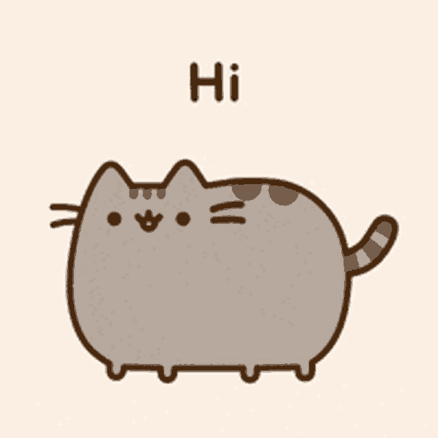 a cartoon cat is saying hi with a white background