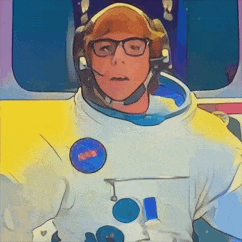 a cartoon drawing of a man in an astronaut costume