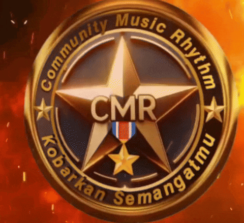 a logo for community music rhythm with a gold star in the center