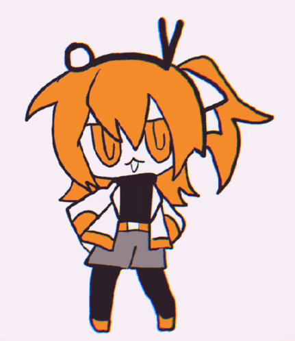 a drawing of a girl with orange hair and a v on her head