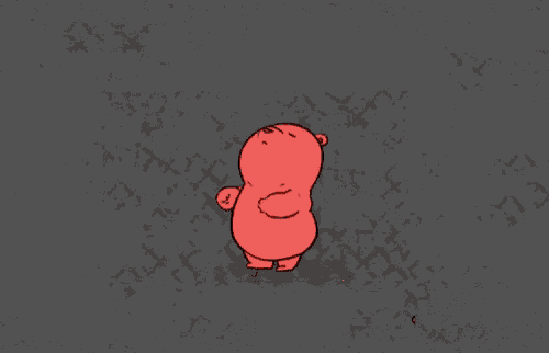 a cartoon drawing of a red bear standing in a dark room