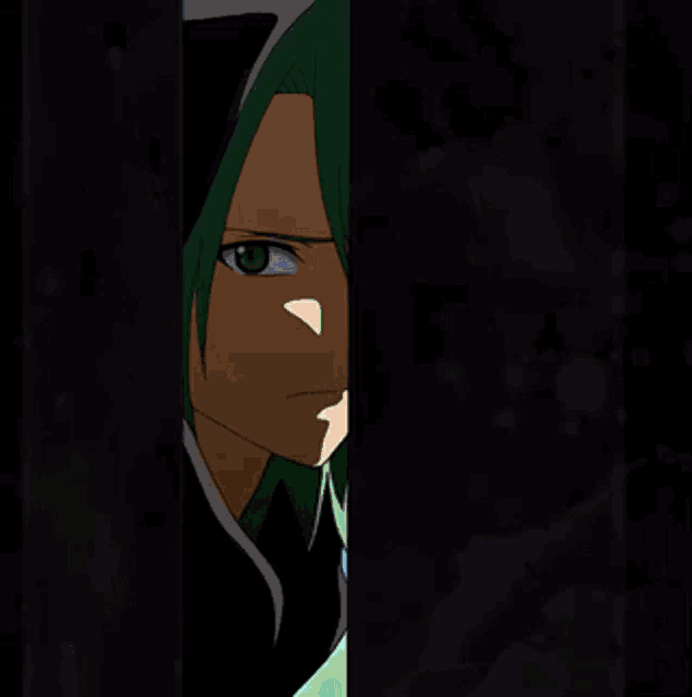 a cartoon character with green hair and a black hoodie