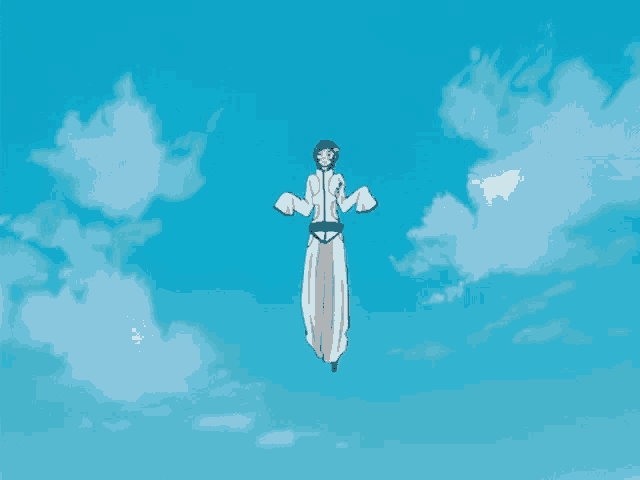 a drawing of a person flying in the sky