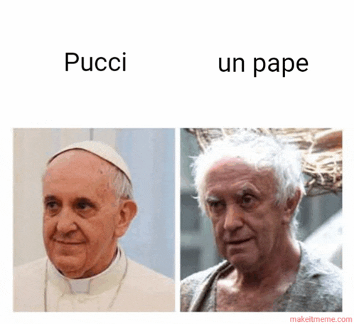 a picture of the pope and a picture of an older man with the caption pucci un pape
