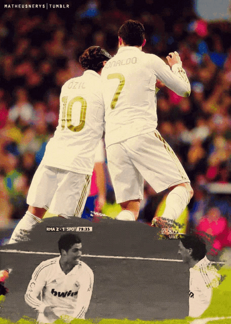 two soccer players one of whom is wearing the number 7