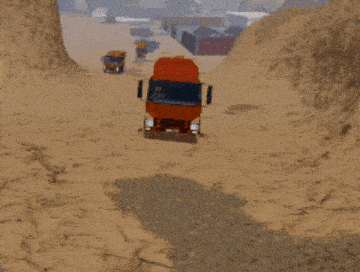 a computer generated image of a truck with a yellow stripe on the back