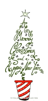 a drawing of a christmas tree with the words merry christmas and a happy new year