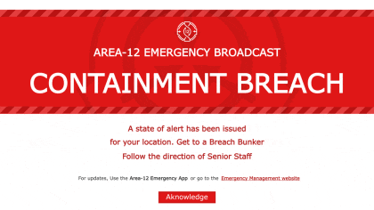 a red and white sign that says containment breach on it