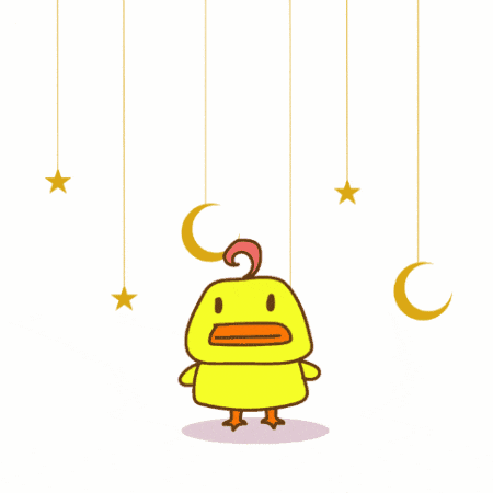 a cartoon duck is standing in front of a wishing you a happy ramadan sign