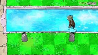 a cartoon zombie is swimming in a pool of water .