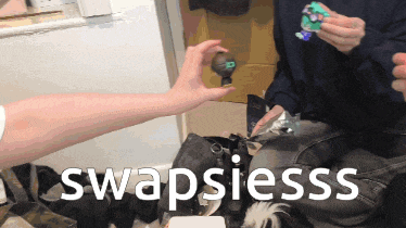 a person holding a toy with the word swapsiess on the bottom right