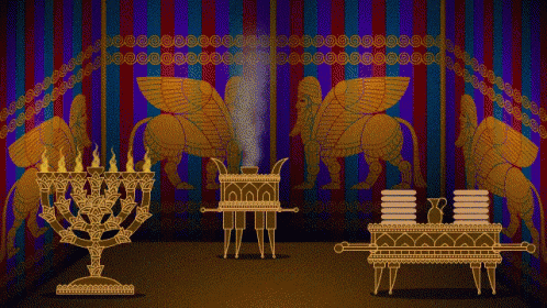 a drawing of a menorah a throne and a candle holder