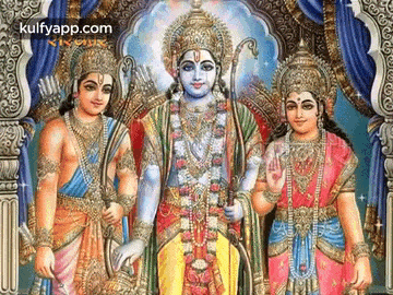 a painting of a group of deities including ram and sita